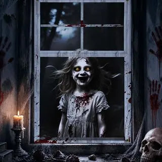 YUSPENYE Halloween-Fensterabdeckung & Geistervorhang