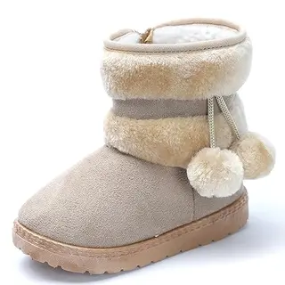 Yeeteepot Mädchen Warm Gefütterte Schneestiefel für Kleinkinder - Flache, rutschfeste Winterstiefel in Beige, Größe 19 EU