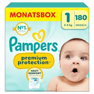 Pampers Premium Protection Größe 1, 180 Windeln, doppelter Hautschutz