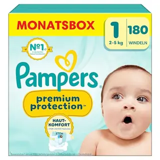 Pampers Premium Protection Größe 1, 180 Windeln, 2-5 kg, doppelter Hautschutz