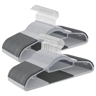 SONGMICS Kleiderbügel 50er Set, rutschfest, platzsparend, 42 cm, drehbarer Haken, hellgrau/dunkelgrau