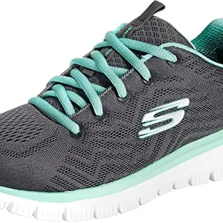 Skechers Damen Graceful Get Connected Sneakers, Charcoal Mesh / Green Trim, 40 EU