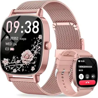 Smartwatch Damen mit Telefonfunktion, 1.85" HD Touch, 120+ Sportmodi, IP68 wasserdicht, Herzfrequenz- & Schlafmonitor, mit 2 Armbändern - Rose