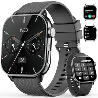 MFVLP Smartwatch für Herren und Damen – 1,85" HD AMOLED Fitnessuhr mit Bluetooth-Anrufen und 120+ Sportmodi, schwarz