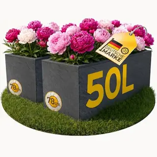 Ondis24 Vulkano Pflanzkübel 2er Set, 50L, rechteckig, mit Wasserspeicher, Anthrazit, für Balkon & Terrasse