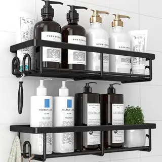 Kitsure Duschablage ohne Bohren - 2 Stück, rostfreier Badezimmer Organizer, langlebiger Shampoo Halter, Schwarz