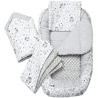 Medi Partners Babynest Set für Neugeborene - Tragbares, zweiseitiges Kuschelnest aus 100% Baumwolle