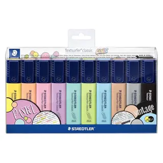STAEDTLER Textsurfer Classic 364 Textmarker Set mit 10 Pastell- und Vintage-Farben, Made in Germany