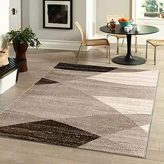 VIMODA Moderner Teppich in Braun Beige mit geometrischem Muster, 60x110 cm