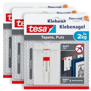 tesa Verstellbare Wandklebepads, 3er Pack, für Tapeten und Putz, bis zu 2 kg Halteleistung