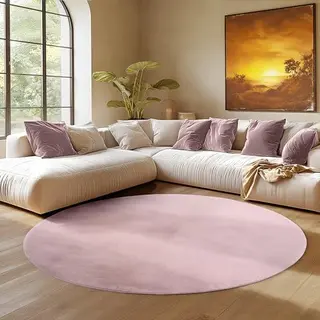 SIMPEX runder rosa Teppich, 80 cm, weich, rutschfest, modern einfarbig, für Wohnzimmer, Küche, Schlafzimmer & Kinderzimmer