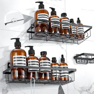 ChicSolis Duschablage ohne Bohren, 3 Stück, Rostfrei Schwarz für Shampoo und Duschgel
