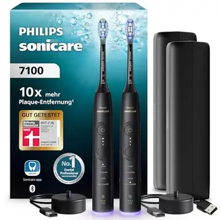 Philips Sonicare 7100 Elektrische Schallzahnbürste 2er-Pack mit App, 4 Reinigungsmodi und Andruckkontrolle