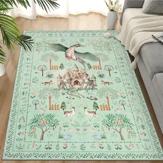 TUKDAK Drachen Teppich, rutschfest, 120x180cm, Waschbar, für Wohnzimmer, Schlafzimmer, Kinderzimmer, Büro