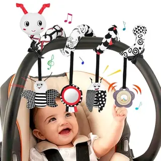 JNEYVIC Kinderwagen Spielzeug für Babys 0-6 Monate - Hängespielzeug und Kinderwagenkette in Schwarz Weiß