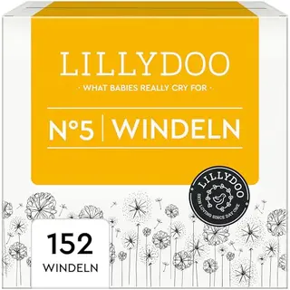 LILLYDOO Baby Windeln - Größe 5 (11-16 kg), Monatsbox (152 Stück), Hautfreundlich und dermatologisch getestet