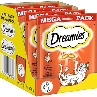 Dreamies Klassiker Katzensnacks mit Huhn – Katzenleckerli, 4 x 180g