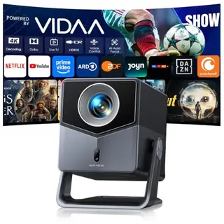 4K Smart Beamer mit WiFi, Bluetooth, 1400 ANSI, Heimkino, tragbar, Autofokus, Trapezkorrektur, 200° Rotation