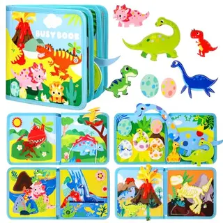 Busy Board mit Dinosaurier-Thema - Montessori Motorikspielzeug für Kleinkinder ab 1 Jahr - 3D Activity Board & Reisespielzeug ab 18 Monate