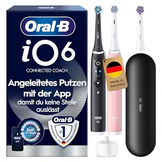Oral-B iO Series 6 Elektrische Zahnbürste, Doppelpack, Schwarz/Rosa