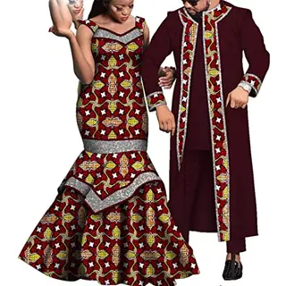 Afrikanische Kleidung für Paare, Blumenmuster, Maxi-Kleider für Damen und Herren, langer Robenanzug, Größe 4XL