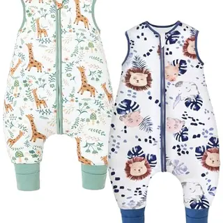 Chilsuessy Baby Schlafsack mit Füßen, 2.5 Tog, 2er Pack, für Kinder 105-120 cm, Löwen + Tiere