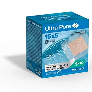 Medrull 100% wasserfestes Wundpflaster 9x10 cm, 75 Stück - Steril und transparent, ideal für Schnittwunden und Kratzer