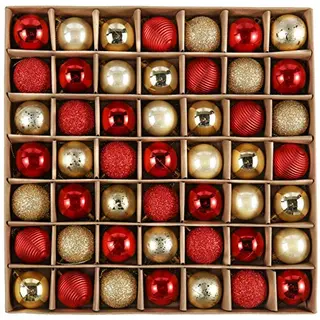 Valery Madelyn Weihnachtskugeln, 49 Stück, 3cm Christbaumkugeln mit Geschenkpaket, rot-gold Weihnachtsbaumschmuck