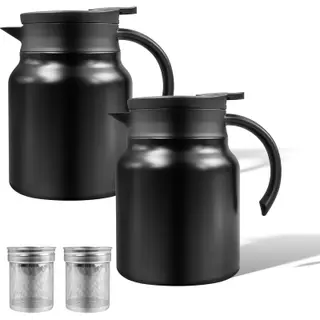 2 Teekannen Schwarz 1 L mit Teesieb, Edelstahl