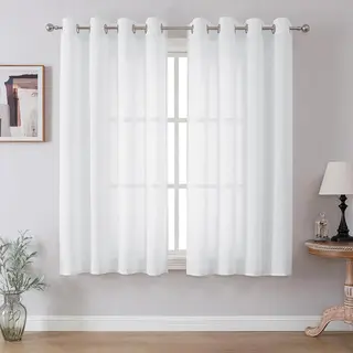 CUCRAF Leinenoptik Weiße Voile Vorhänge 2er Set, 160 x 140 cm, halbtransparent für Schlafzimmer & Wohnzimmer