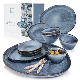 SÄNGER | Darwin 11-teiliges Servierschalen-Set in Blau - inkl. Servierteller, Dipschalen und Snackteller