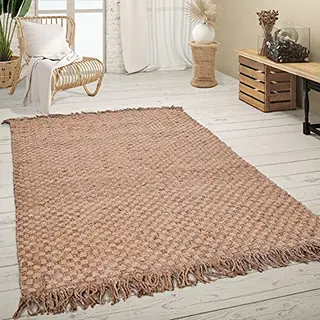 Paco Home Jute Teppich 120x170 cm, naturfarben, handgearbeitet, modernes Boho Muster