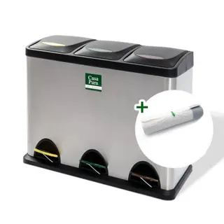Floordirekt Mülleimer 2/3 Fächer 24L aus Edelstahl, inkl. 15 Müllbeutel, 60,5x34,5x56,5cm