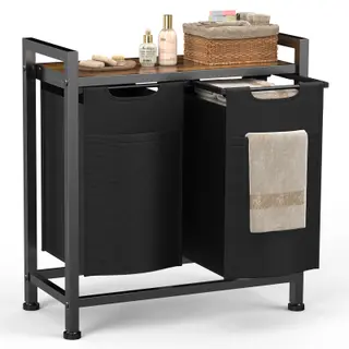 Sweetcrispy Wäschekorb 2 Fächer, 92 L, Schwarz