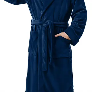 NY Threads Flauschiger Fleece-Bademantel für Herren, Schalkragen, kuschelig, Sauna, Morgenmantel, Marineblau, XL