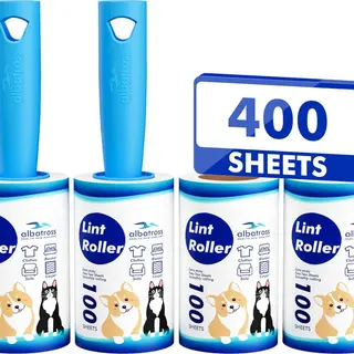 Fusselrolle Tierhaare Ultra Klebrig mit 2 Griffen + 4 Rollen, wiederverwendbar für Kleidung, Möbel & Teppiche