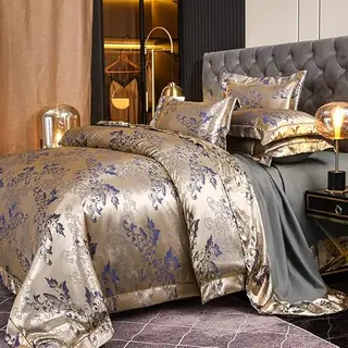 Tospass 2er Set Kissenbezüge 40x80cm Gold Blau mit Jacquard-Stickerei und Reißverschluss