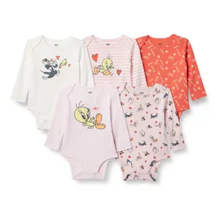 Amazon Essentials Unisex Babies' Langärmelige Bodys, 5er-Pack mit Bugs Bunny & Freunden, 12 Monate