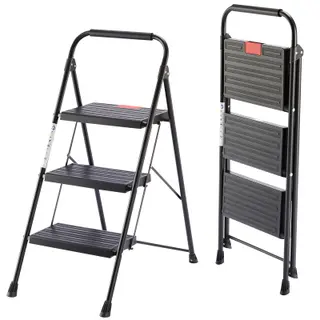 Sweetcrispy Trittleiter 3 Stufen, klappbar, anti-rutsch, mit Handlauf, schwarz, bis 150 kg