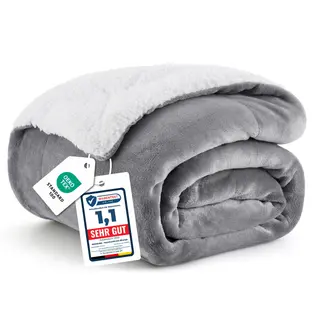 BEDSURE Kuscheldecke Warm Sherpa Wolldecke - Sofadecke, 150x200 cm, Grau