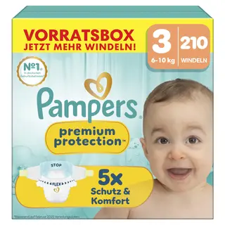 Pampers Premium Protection Größe 3, 210 Windeln, 6kg-10kg, Haut- und Auslaufschutz