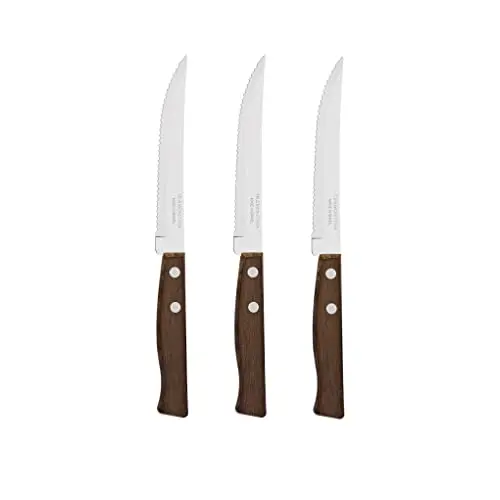 Tramontina Steakmesser Set TRADICIONAL, 3 Stück mit Holzgriffen aus rostfreiem Edelstahl