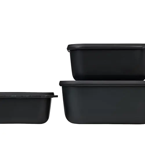Mepal Cirqula Multischale 3-teiliges Set - Vorratsdosen für Kühlschrank & Mikrowelle - Nordic Black
