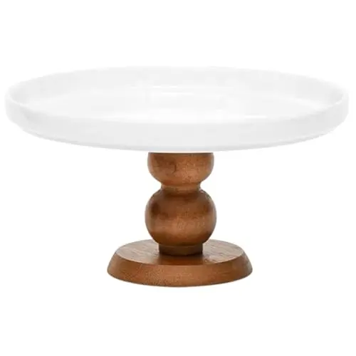 ABOOFAN Rutschfeste Tortenplatte aus Holz mit Keramikteller, ideal zum Servieren kleiner Desserts