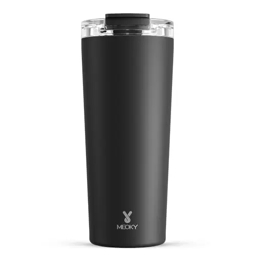 Meoky 700ml Thermobecher to go mit Auslaufsicherem Deckel - 8h Heiß & 24h Kalt, passt in Getränkehalter (Nacht)