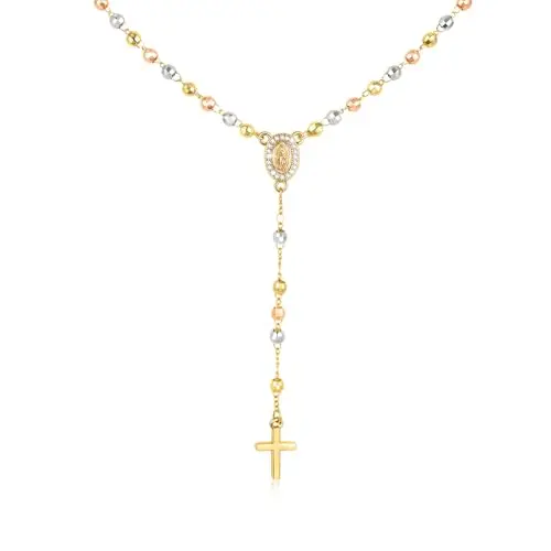 FLHEART Geschenke für Mädchen Rosenkranz Y-Kette mit Maria-Kreuz-Anhänger