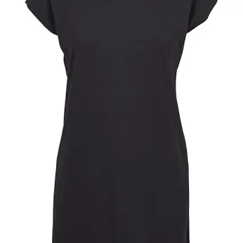 Urban Classics Damen Baumwoll-Kleid mit Stehkragen, überschnittenen Schultern, Regular Fit, Schwarz