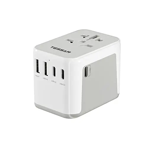 TESSAN Universal Reiseadapter mit 2 USB A und 3 USB C für weltweite Nutzung