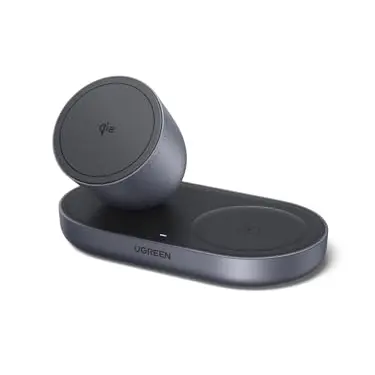 UGREEN Zapix 2-in-1 Magnetisches Qi2 kabelloses Ladegerät 15W für iPhone 12-17 & AirPods, Schwarz, 1m Kabel