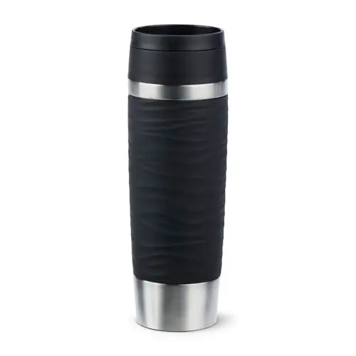Emsa Travel Mug Wave Thermobecher 500 ml, auslaufsicher, Edelstahl, 360°-Trinköffnung, schwarz